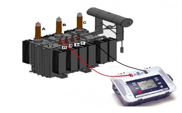 Đo điện trở cách điện giữa cuộn dây điện áp thấp và thân chính của máy biến áp