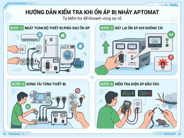 Cách kiểm tra khi ổn áp bị nhảy aptomat